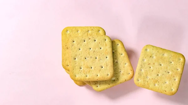 Cookie Cracker Close Pink Background Top View — Stock Photo, Image