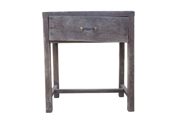 beyaz zemin üzerine eski ahşap masa