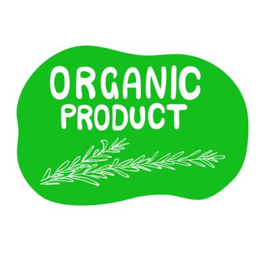 Organik ürün etiketi. Biberiyeli ve harfli organik ürünlü yeşil soyut çizimler. Sebze, organik, eko, sağlıklı, sebze logosu, ikon. Vektör düz resimleme