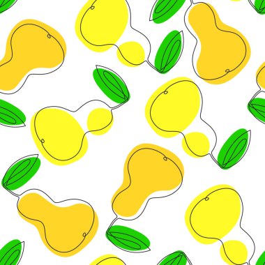 Modern, kusursuz armut deseni sanat tarzında, aralıksız bir çizgi. Meyve vektörü illüstrasyonu. Tekstil, kumaş, kağıt, ambalaj kağıdı, kapak tasarımı
