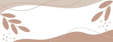 Soyut şekilleri ve yaprakları olan minimalist pastel arka plan. Dünyasal trend renklerinde arkaplan