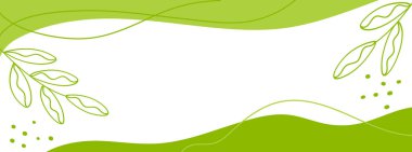 Asgari yeşil arka plan, soyut şekiller ve yapraklar. Pankart, el ilanı, Çevre Günü, Dünya Günü için metin şablonu, ekoloji koruma kavramı