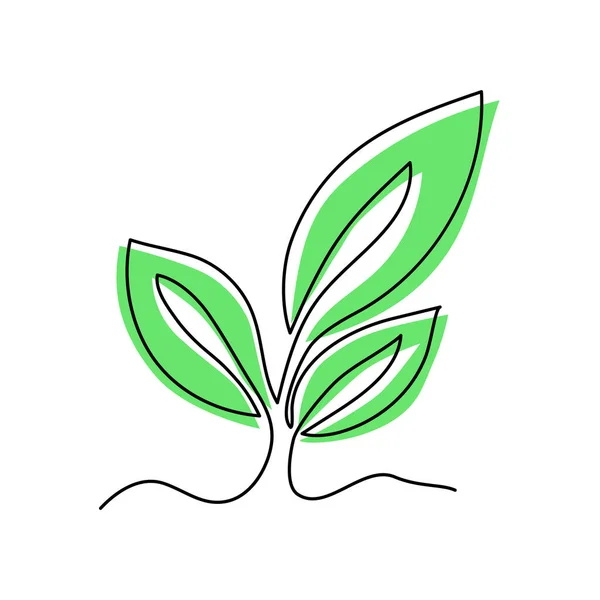 Растение Листьями Одна Сплошная Линия Линейное Искусство Концепция Дню Земли — стоковый вектор