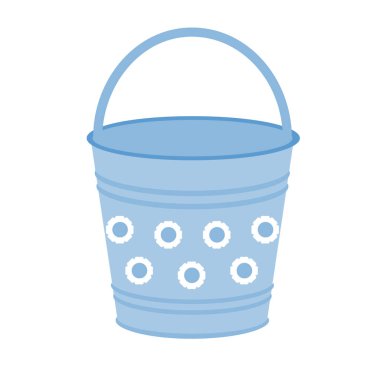 Bahçe kovası. Çiçek desenli bir kova. Düz vektör illüstrasyonu