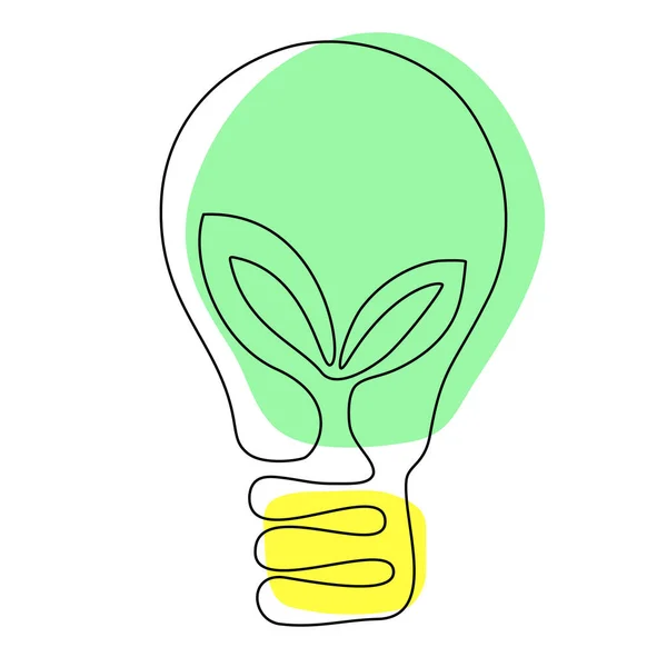 中に植物と1つの連続ラインランプ 線画だ 環境保護の概念 地球の日 生態系消費の概念 — ストックベクタ