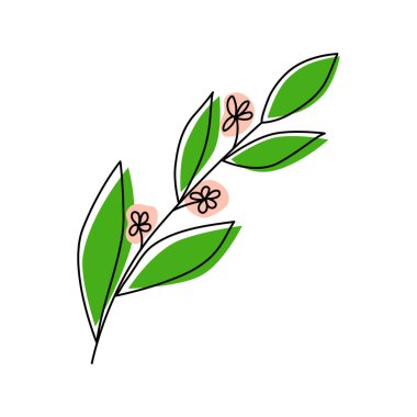 Çiçek açan dal. Asgari illüstrasyon çizgisi sanat tarzı