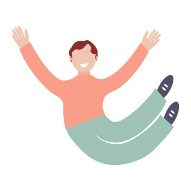 Neşeli genç adam kollarını açmış ve gülümsüyor.