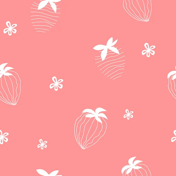 Erdbeere Nahtlose Muster Weiße Umrisse Von Beeren Auf Rosa Hintergrund — Stockvektor