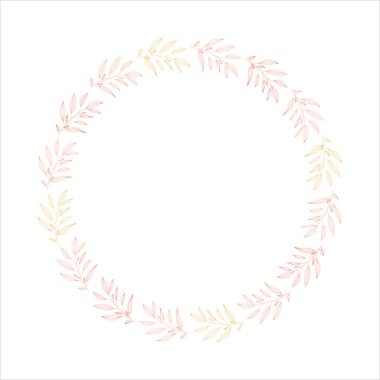 Yapraklı, çiçekli yuvarlak çerçeve, çelenk minimalist çizgi sanatı, sonbahar renkleri kırpması