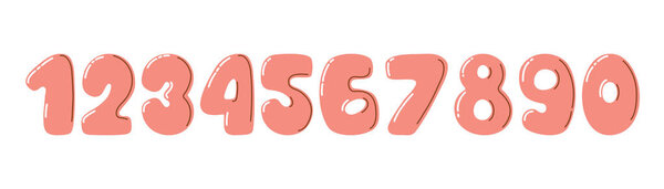 Набор симпатичных карикатурных номеров от 0 до 9 розового цвета. Блестящий дизайн в стиле воздушного шара. Веселая и игривая иллюстрация для детей, образования или украшения. Векторная иллюстрация