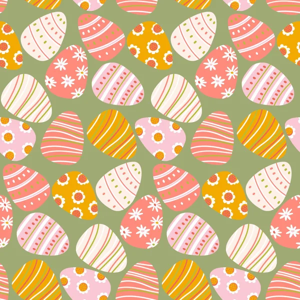 Yeşil renkte renksiz Paskalya yumurtası deseni. Tatil hediyesi ambalajı ve kumaşı için el yapımı şenlik dokusu. Bahar kutlama tasarımları için canlı sezonluk arka plan. Vektör illüstrasyonu