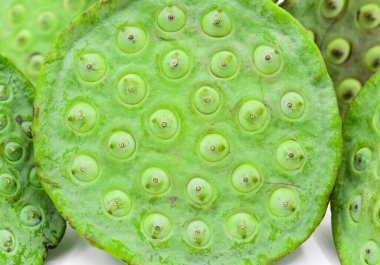 Myanmar geleneksel sokak yemekleri. Nilüfer tohumları metin alanı ile görüntü oluşturur. beyaz arkaplanda izole.