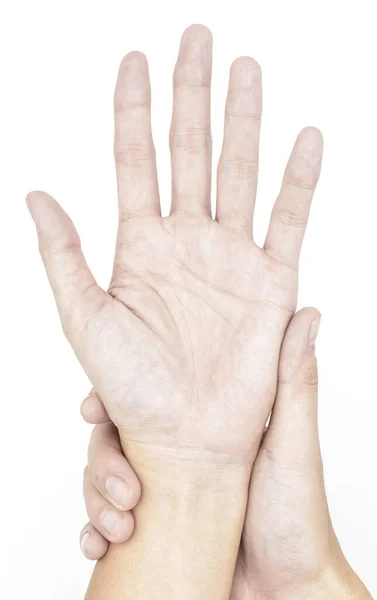 Ellerin Soluk Avuç Içi Yüzeyi Asyalı Çinli Adamın Kansız Elleri — Stok fotoğraf