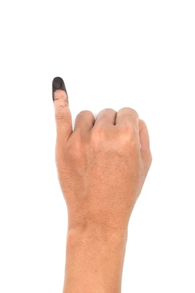Marca Tinta Azul Dedo Meñique Del Hombre Adulto Signo Voto — Foto de Stock