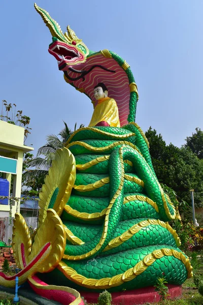 Myanmar Buddha Statue Two Burmese Green Dragons — Stock Photo, Image