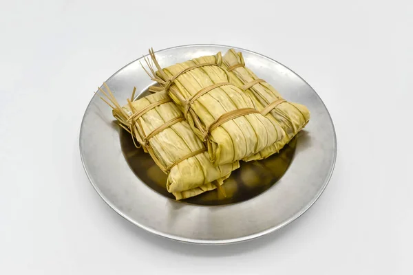 Myanmar Burmese Traditional Street Food Glutinous Rice Zongzi Isolated White — 图库照片