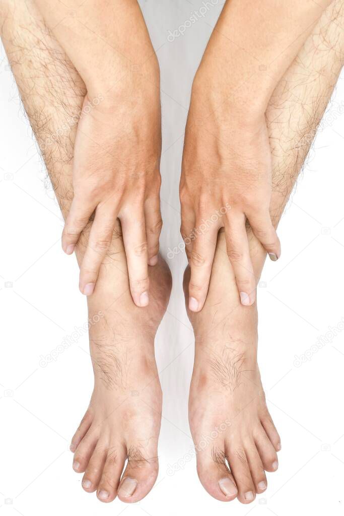 Limbs of Asian young man. Concept of hands and leg health. Isolated on white.