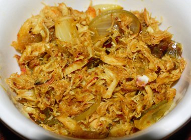 Asya, Myanmar ya da Birmanya usulü çıtır yengeç eti tarifi. Yakın görünüm.