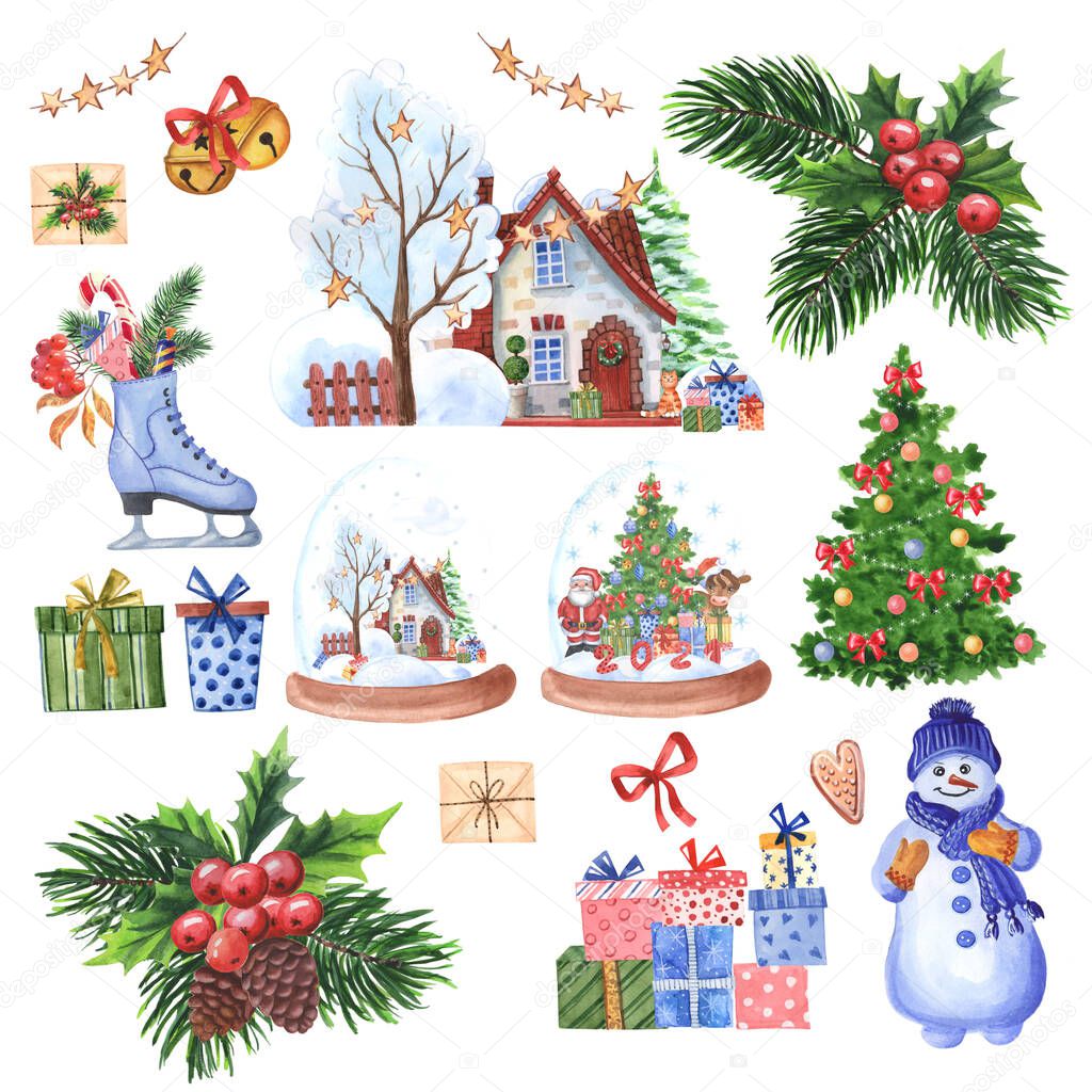 christmas set of elements for cards and decorations