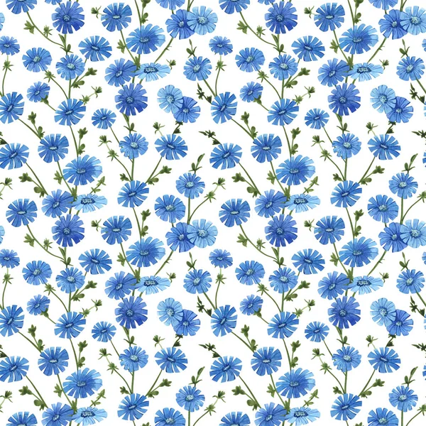 Wzór Akwarela Niebieskich Kwiatów Łąki Projekt Tkanin Opakowań Tekstyliów Tła — Zdjęcie stockowe