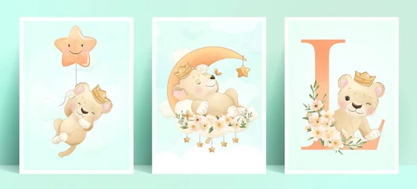 Çiçek desenli şirin karalama aslanı.