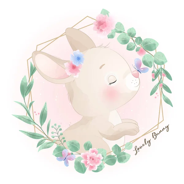 Милий Каракулевий Кролик Квітковою Ілюстрацією — стоковий вектор