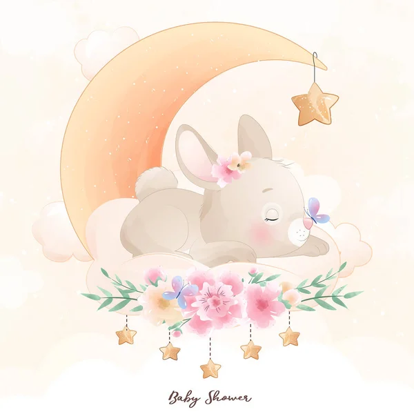 Cute Doodle Bunny Floral Illustration — Stock Vector