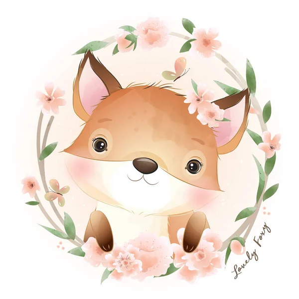 Doodle Foxy บภาพวาดดอกไม — ภาพเวกเตอร์สต็อก