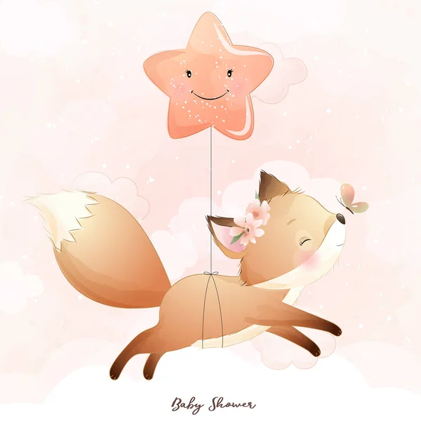 Bonito Doodle Foxy Con Ilustración Estrella — Vector de stock