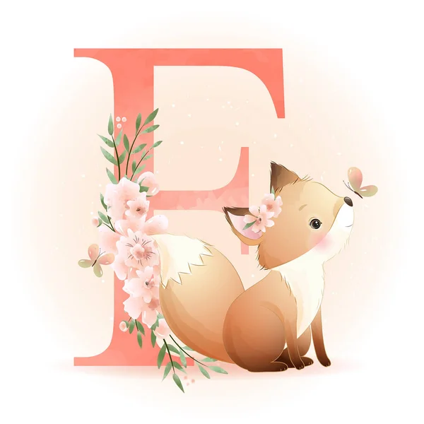 Foxy Doodle Bonito Com Ilustração Floral — Vetor de Stock