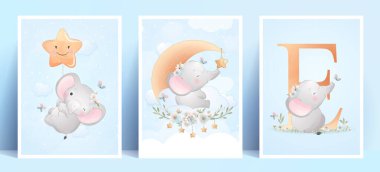 Çiçek desenli şirin karalama fili.