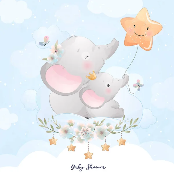 Χαριτωμένο Doodle Ελέφαντα Αστέρι Εικόνα — Διανυσματικό Αρχείο