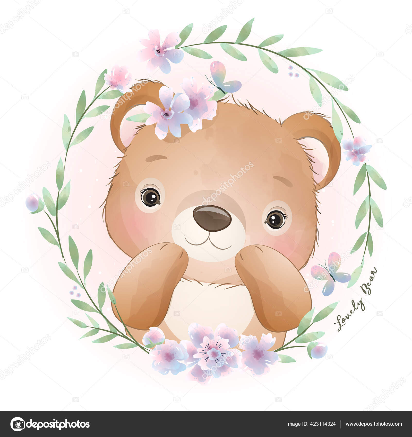 Cute Doodle Bear Floral Illustration Stock Vector by ©Trendysense