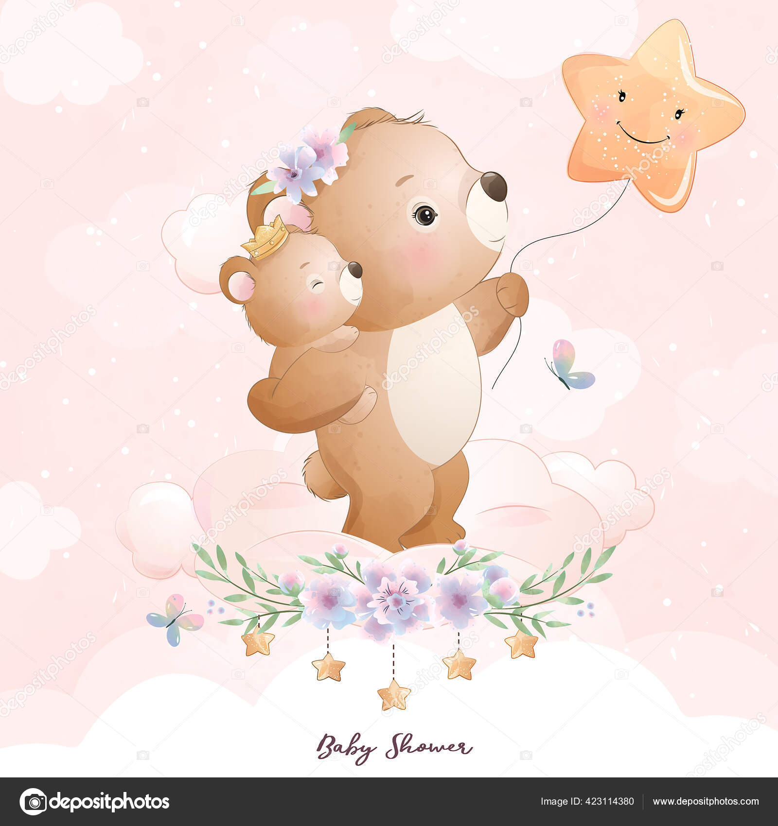Cute Doodle Bear Floral Illustration Stock Vector by ©Trendysense 423114380