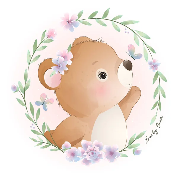Cute Doodle Bear Floral Illustration Stock Vector by ©Trendysense 423114324