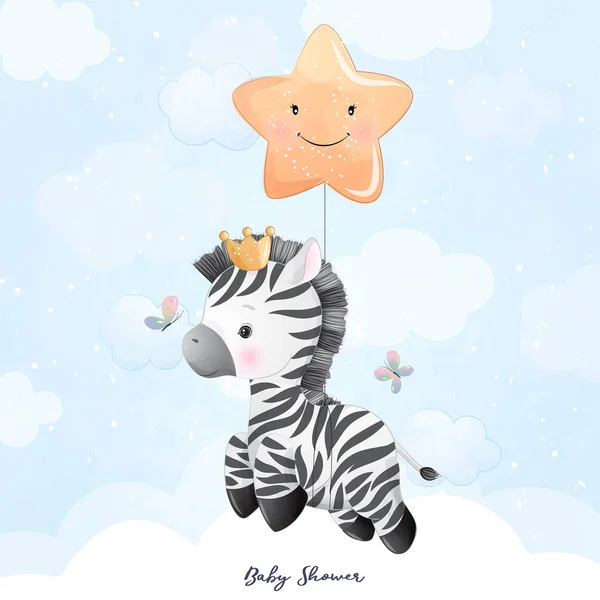 Zebra Doodle Bonito Com Ilustração Floral — Vetor de Stock