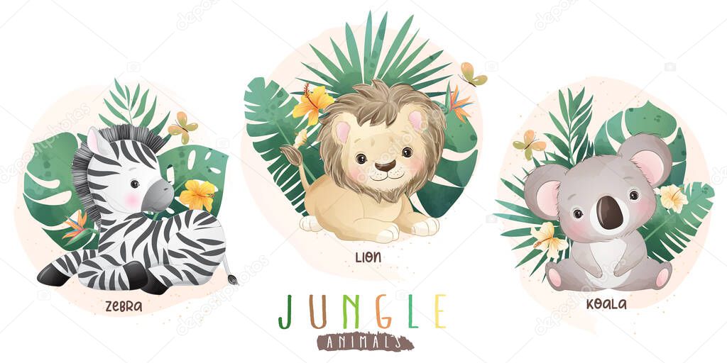 Cute jungle animals with floral collection