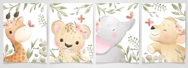 Çiçek koleksiyonu olan sevimli karalama hayvanları.