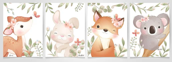 Çiçek koleksiyonu olan sevimli karalama hayvanları.