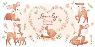 Çiçek koleksiyonu olan sevimli karalama geyiği.