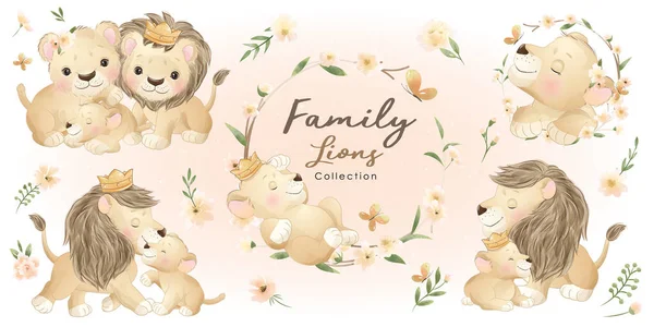 Çiçek koleksiyonu olan sevimli bir karalama aslanı.