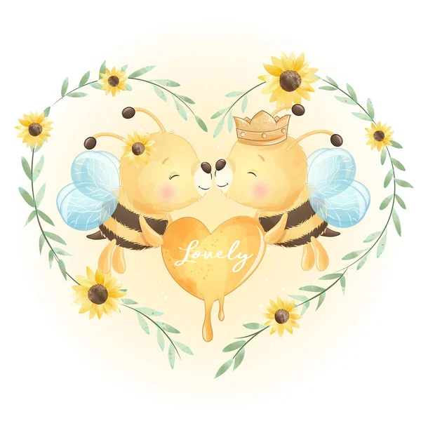 Cute doodle bee with floral illustration