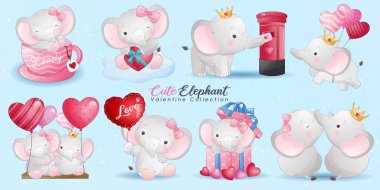 Cute doodle elephant with poses collection clipart