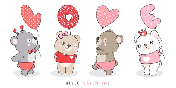Roztomilý Medvídek Valentýna Ilustrace — Stockový vektor