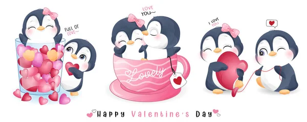 Uccelli Doodle Carino Giorno San Valentino — Vettoriale Stock