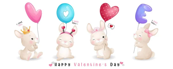 Милий Каракулевий Кролик Колекції Дня Святого Валентина — стоковий вектор