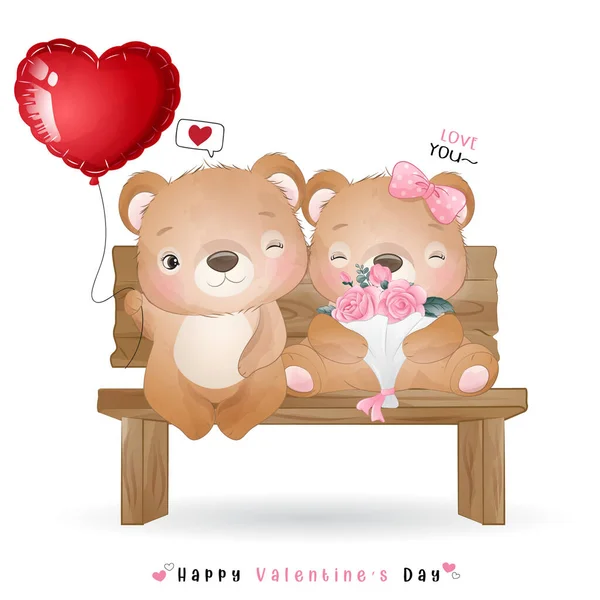 Niedlicher Doodle Bär Zum Valentinstag — Stockvektor