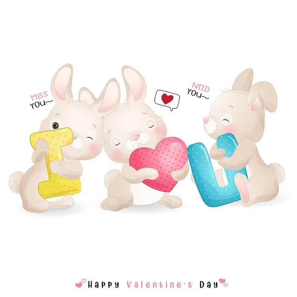 情人节的可爱小兔子小甜甜 — 图库矢量图片