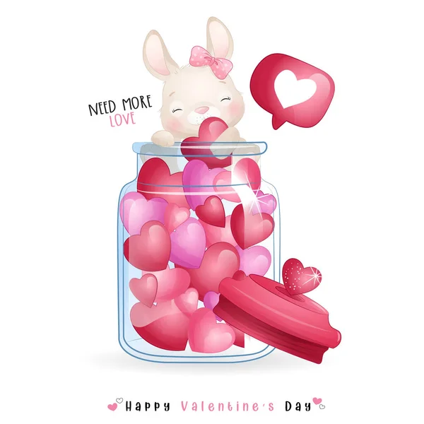 Carino Doodle Bunny Giorno San Valentino — Vettoriale Stock