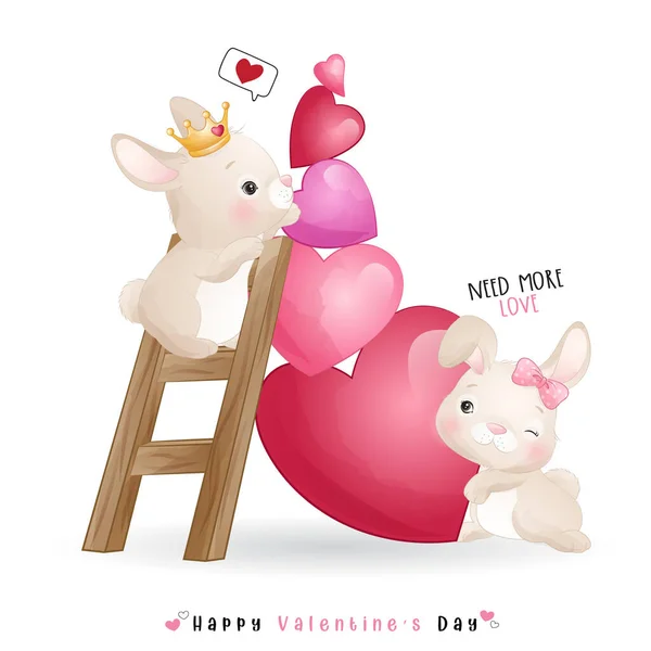 Carino Doodle Bunny Giorno San Valentino — Vettoriale Stock